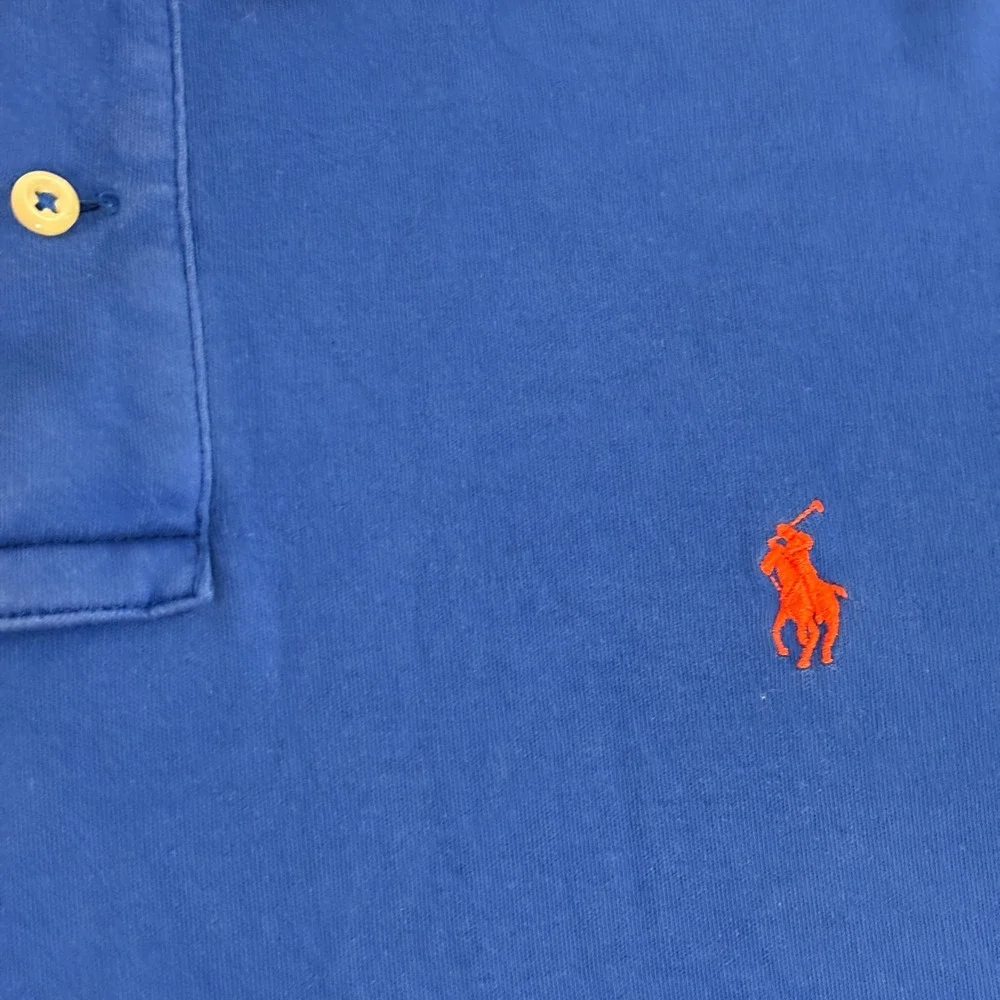 Polo Ralph Lauren Polo Shirt Mens L Blue Short Sleeve Orange Pony Logo Preppy
